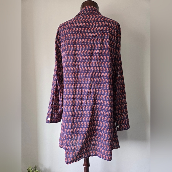 TOMMY BAHAMA Navy Cotton Button-Up Shirt Dress With Peach Palm Treea. Size Large - Picture 5 of 10